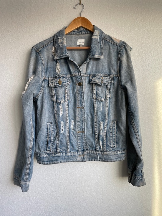 Ellison Jackets & Blazers - ELLISON Light Blue Distressed Denim Jean Trucker’s Jacket • Medium